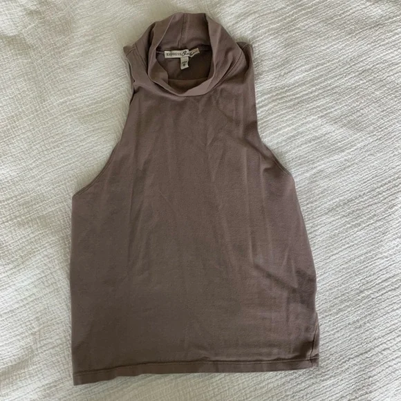 Express One Eleven Tan Mock Neck Crop Top - Picture 1 of 3